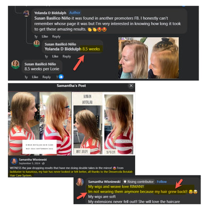 Botalab reviews- Screenshots of social media posts about hair extensions with user comments.