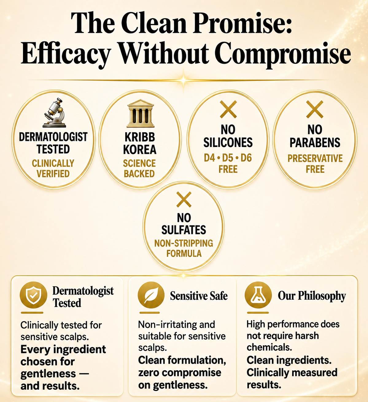 Botalab haircare graphic for 'The Clean Promise' with key features highlighted.